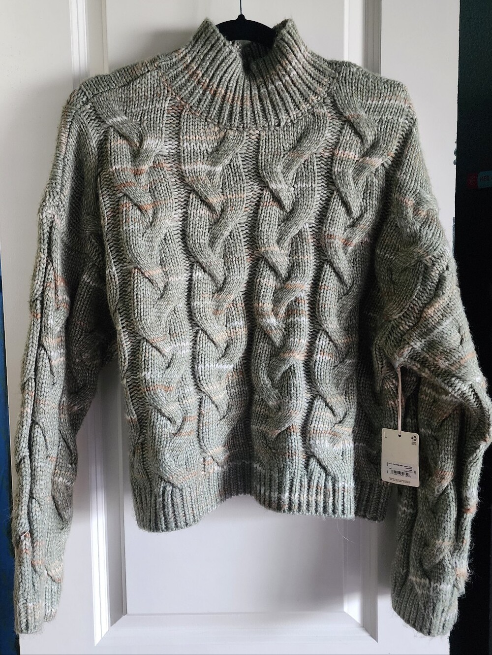 NWT a.n.a Green Cable Knit Sweater With Mock Neck Design